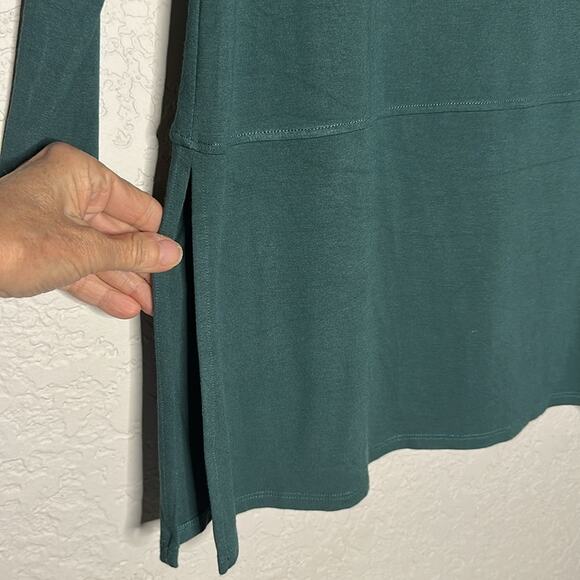 Eileen Fisher Pine Green Viscose Tunic Top Long Sleeve Lagenlook Minimalist Fall - Picture 4 of 7